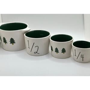 Holiday Ceramic Measuring Cup Set With Green Tree Design - 1 Cup 1/2 Cup 1/3 Cup